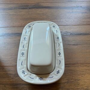 Longenberger Pottery Blue Woven Butter Dish and Crock